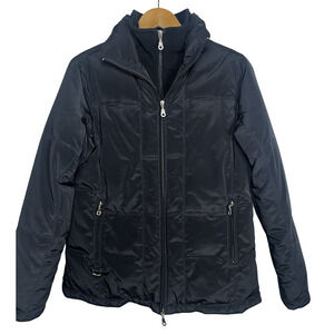 Larry Levine Down Jacket Womens Small Black Puffer Fleece Lined Zip Coat